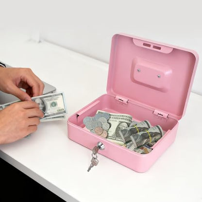 8" Cash Box with Money Tray, Pink, Medium - color: Pink, size: Medium