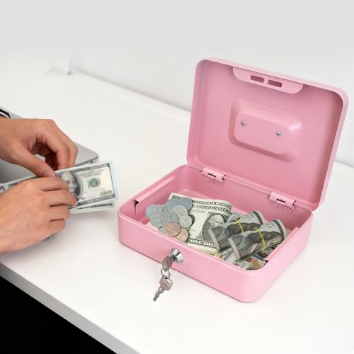 10" Cash Box with Money Tray, Pink, Large - color: Pink, size: Large