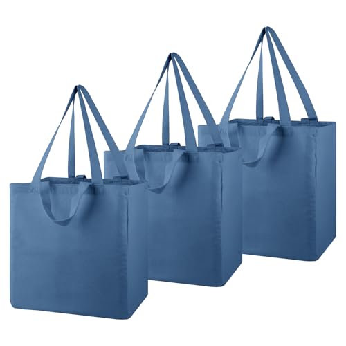 musbus 3-Pack 15"×15"×10" Large Heavy Duty Canvas Tote Bag - color: Blue