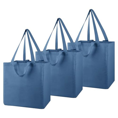 musbus 3-Pack 15"×15"×10" Large Heavy Duty Canvas Tote Bag - color: Blue