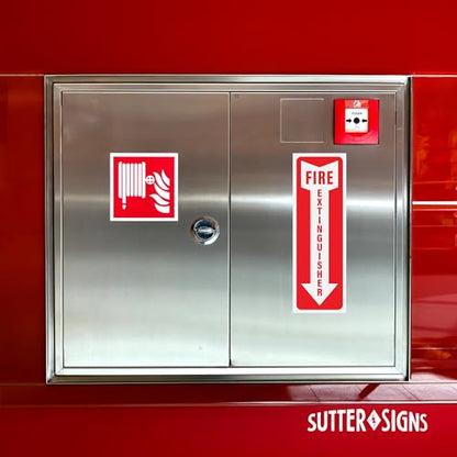 Fire Extinguisher Sign Stickers 12 Pack, 4" x 12" Arrow Down Safety Decal