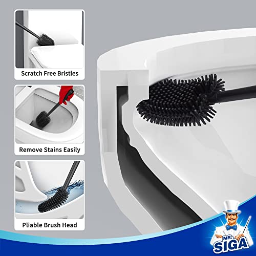 MR.SIGA Toilet Bowl Brush and Holder, Wall Mounted Toilet Brush, Black - color: Black, size: 4.8"L x 3.1"W x 15.7"H