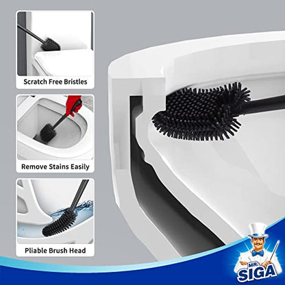 MR.SIGA Toilet Bowl Brush and Holder, Wall Mounted Toilet Brush, Black - color: Black, size: 4.8"L x 3.1"W x 15.7"H