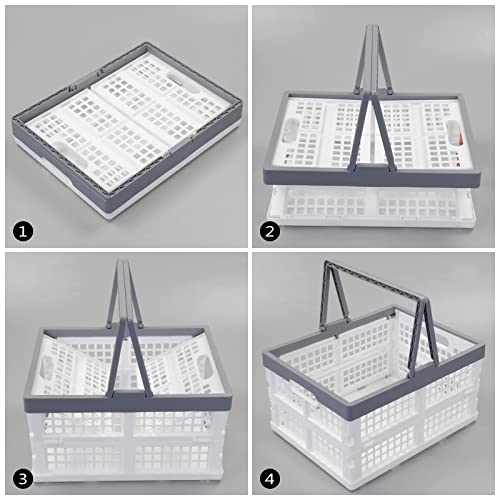 16 L Collapsible Plastic Storage Crates with Handles, Foldable Shopping Baskets, 2 Packs