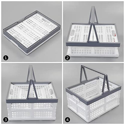 16 L Collapsible Plastic Storage Crates with Handles, Foldable Shopping Baskets, 2 Packs