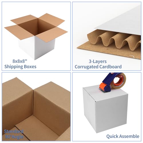 Hoikwo 8x8x8 White Shipping Boxes Set of 25 - color: White, size: 8x8x8-25 Boxes