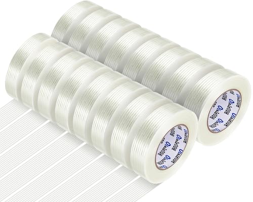 Oleitodh 16 Rolls Strapping Tape 1 Inch x 60 Yards 5.5 Mil Fiberglass Tape - size: 1in x 60Yds