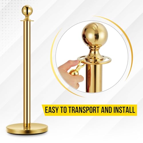 Red Carpet Ropes and Poles 4 Gold Stanchion Posts + 2 Red Velvet Ropes - size: 4 Post I 2 Rope