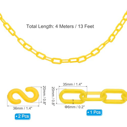 PATIKIL 13Ft Plastic Chain Barrier, Safety Link Chain with 2 S-Hooks for Crowd Control at Driveway Elevator Parking Lot, Yellow - color: Yellow