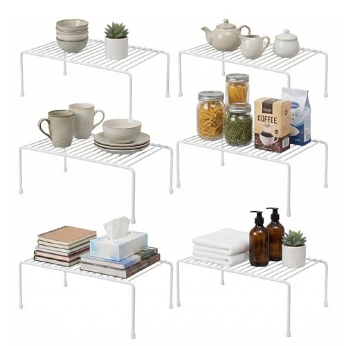 Evelots Wire Shelf Organizer Set, Metal Cabinet Shelf Risers, 6-Pack, White - color: White - Regular, size: Set of 6