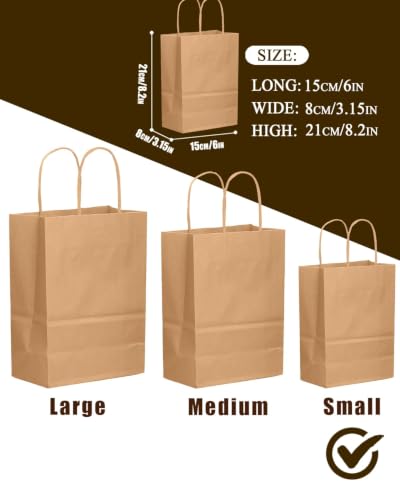 qiqee 26-Packs Brown Gift Bags with Handles Bulk 8.3"x3"x 6" Small Size Kraft Paper Bags Multiple Uses (Small Size) - size: Small - 26 Packs