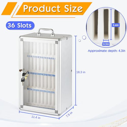 36 Slots Aluminum Alloy Cell Phone Locker, Phone Holder for Classroom - size: 36 Slots Transparent
