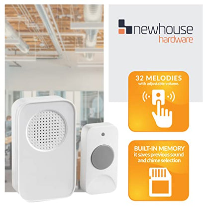 Newhouse Hardware WCMP White Plug-In Wireless Door Chime Kit | Wireless Doorbell for Home and Office with Plug-in Chimes | Adjustable Volume Ring Doorbell with Expanded Chime Selection - style: Plug-In