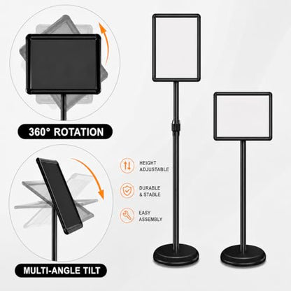 Sign Holder Stand Display: 8.5×11 Inch Adjustable Standing Signage Stand with Snap Frame for Malls Schools Restaurants (2 pack)