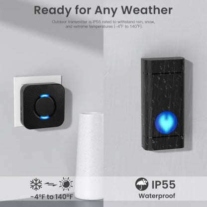 Wireless Doorbells for Home, PHYSEN Waterproof Door Chime Kit for Classroom - size: 2 Buttons + 4 Receivers