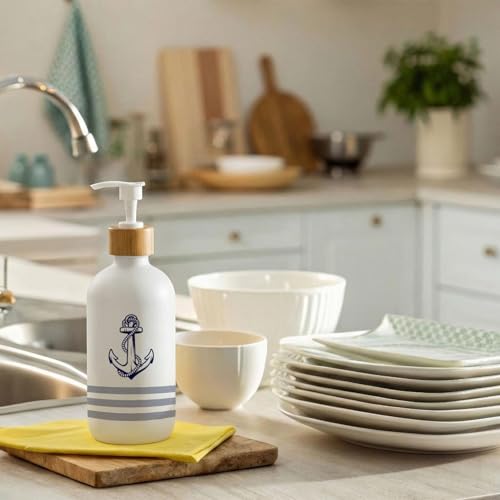 Nautical Soap Dispenser, Coastal Beach Glass Dish Soap Dispenser for Kitchen, Nautical Boat Anchor Ocean Refillable Handsoap Pump Bottle for Bathroom Countertop Kitchen - color: Nautical