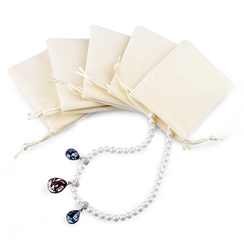 Oirlv Velvet Drawstring Pouches 2.76x3.54 Inch Ivory Jewelry Bags - color: Creamy-white