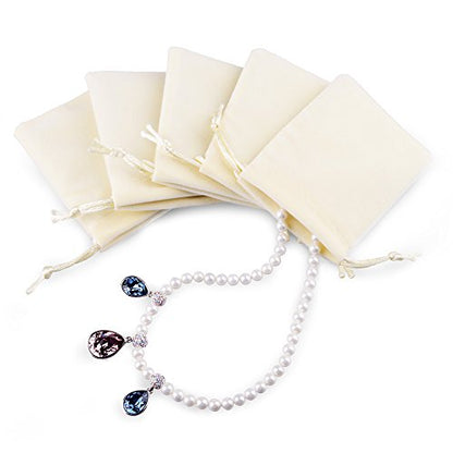 Oirlv Velvet Drawstring Pouches 2.76x3.54 Inch Ivory Jewelry Bags - color: Creamy-white