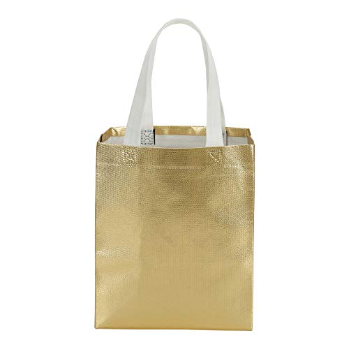 Tosnail 40 Pack 10 x 8 Inch Glossy Gold Reusable Grocery Bags Shopping Tote Bag with Handle Present Bag Gift Bag for Weddings, Birthdays, Party, Event - Gold - color: Gold