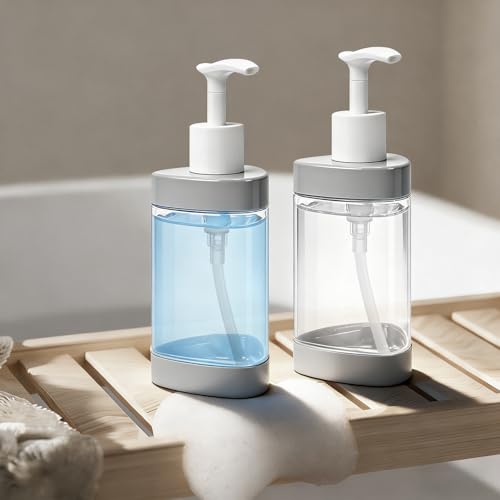Plastic Hand Soap Dispenser 2 Pack, 13.5 oz Clear Refillable Dish Soap Pump Dispenser, Stylish Triangle Design for Bathroom Kitchen Countertop (Gray)