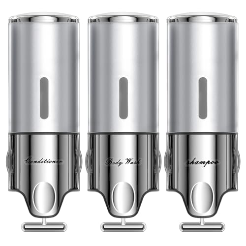EXIN DECHEN Shampoo and Conditioner Dispenser(Triple x 16.9 oz,Silver) - color: Silver