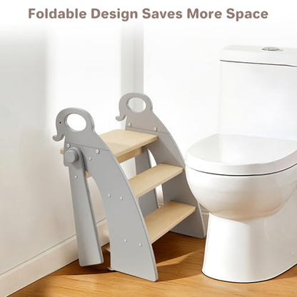 Step Stool for Toddlers & Kids, Bathroom Sink, 3-Step Foldable, Gray - color: 3 Step Grey