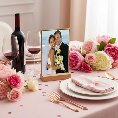 Vinsot 24 Pack 4 x 6 Inches Gold Acrylic Sign Holder with Wood Base - color: Gold, size: 4 x 6 inches