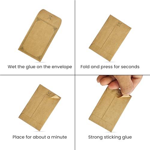100 Pack Each Brown & Multi Small Coin & Cash Envelopes with Black Pen 130 GSM Paper Mini Envelopes with Gummed Flap, Seed Storage Envelopes, Tip envelopes, Cash, Keys, Jewelry, and Small Parts