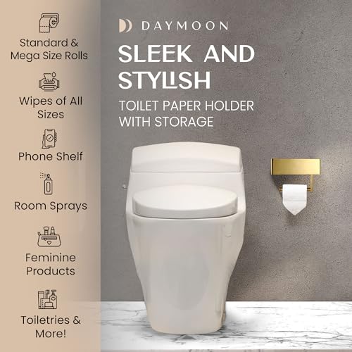 Day Moon™ - Toilet Paper Holder with Shelf & Storage - Wall Mount, Gold - color: Gold