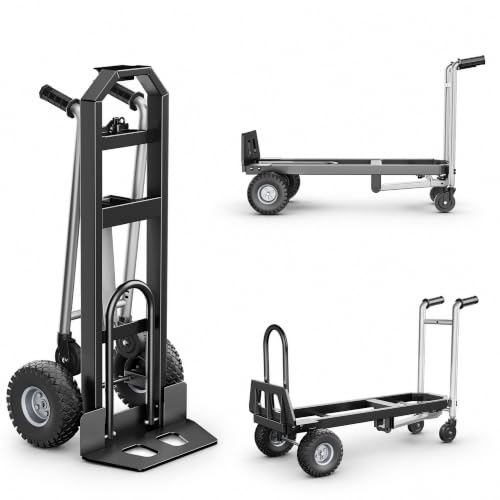 4 in 1 Folding Hand Truck, 1000lbs Capacity Dolly Cart Industrial Convertible Heavy Duty with Retractable Handle and 4 Rubber Wheels, Collapsible Cart for Moving Home, Warehouse, Black-Silver - color: Black Silver-1000