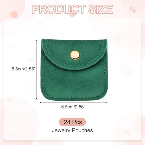 PATIKIL 3x3 Inch Velvet Jewelry Pouches, 24 Pcs Jewelry Packaging Gift Bags with Snap Button for Bracelet Necklace Rings Watch, Dark Green - color: Dark Green