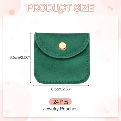 PATIKIL 3x3 Inch Velvet Jewelry Pouches, 24 Pcs Jewelry Packaging Gift Bags with Snap Button for Bracelet Necklace Rings Watch, Dark Green - color: Dark Green