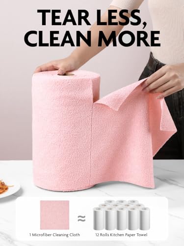 Fantasticlean Microfiber Cleaning Cloth Roll- 90 Sheets, 12" x 12" (Pink) - color: Pink, size: 90 pack
