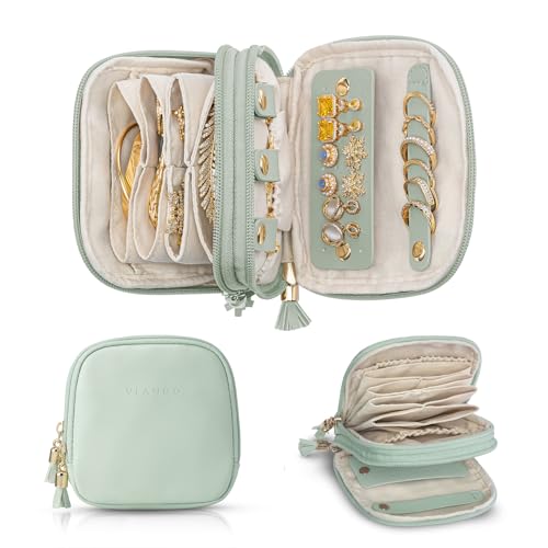 VLANDO 2-Layer Jewelry Travel Case for Necklaces,Rings,Earrings - color: Light Green