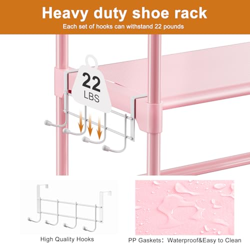 WOWLIVE 9 Tier 2-Column Shoe Rack, 30-35 Pairs Stackable Pink - color: Pink, size: 2 Row 9 Tier