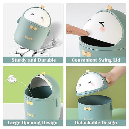 Cute Desktop Trash Can Wastebasket with 90 Trash Bags, Creative Mini Countertop Garbage Can with Lid, Small Plastic Storage Bin for Home Kitchen Dressing Office Kids Bedroom(Yellow) - color: Yellow