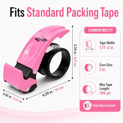 2 Inch Packing Tape Dispenser with Safety Blade Cover, Pink