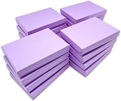 RJ Displays 15 Pack Matte Purple Color Paper Cardboard Jewelry Boxes – Cotton Filled Gift Box for Necklace, Bracelet, Watch, Brooch, Pocket Watch, Small Jewelry Packaging Boxes 5 3/8" x 3 7/8" x 1" - color: Purple