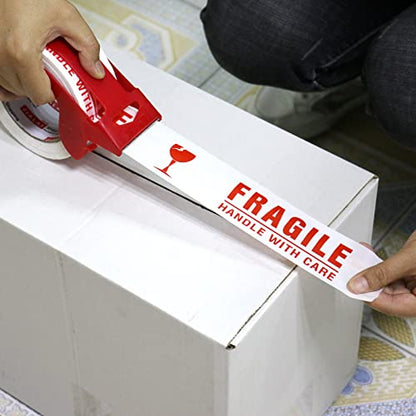 JIALAI HOME Fragile Tape Handle with Care Packing Tape 6 Rolls, Heavy Duty Shipping Box Sealing Tape with Dispenser, 2 Inch x 330 Feet (110 Yards) for Shipping and Moving Boxes