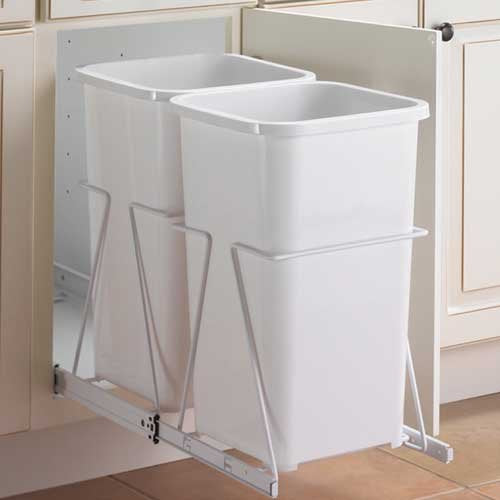 Knape & Vogt SBM12-2-27WH in-Cabinet Bottom Mount Pull Out Trash Can, 18.75" by 11" by 22", 27 Quart Bins, White - color: White, size: 18.75-Inch by 11-Inch by 22-Inch