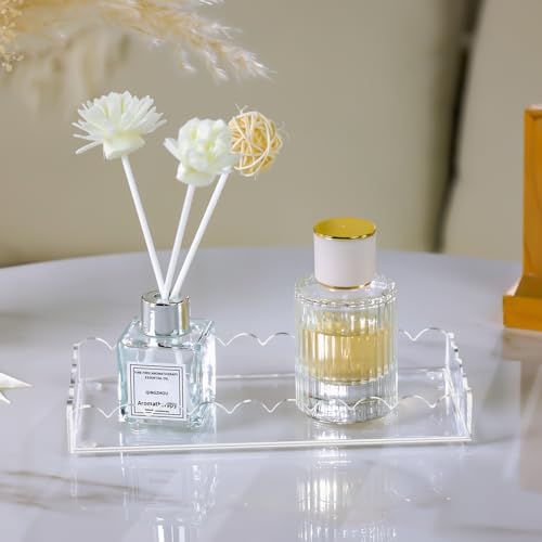 Acrylic Bathroom Vanity Tray 7.9", Soap Dispenser Decorative Scalloped Tray - color: Clear - Small