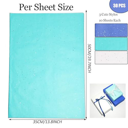Christmas Tissue Paper for Gift Bags, Glitter Sequins Blue Gift Wrap Tissue Paper Bulk, Sparkle Art Tissue for Boy's Birthday Party, Gender Reveal, Craft, 30 Sheets 19.7x13.8in - color: Blue 30P