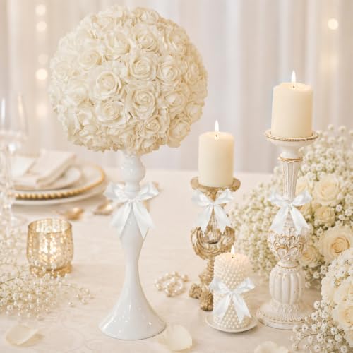 White Bows 60Pcs 3.5Inch Pre-Tied Satin Bows Ribbon with Adhesive Dots - color: White, size: 60 PCS