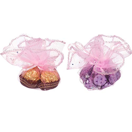 100Pcs 9.8 Inch Round Organza Bags Drawstring, Tulle Circles Baby Shower Wedding Party Favor Gift Bags Sheer Jewelry Candy Pouch (Pink) - color: Pink