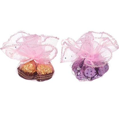 100Pcs 9.8 Inch Round Organza Bags Drawstring, Tulle Circles Baby Shower Wedding Party Favor Gift Bags Sheer Jewelry Candy Pouch (Pink) - color: Pink