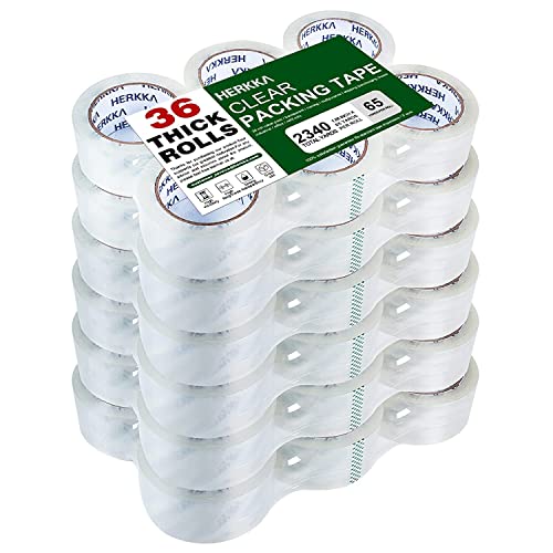 HERKKA Clear Packing Tape, 36 Rolls Heavy Duty Packaging Tape for Shipping Packaging Moving Sealing, Thicker Clear Packing Tape, 1.88 inches Wide, 65 Yards Per Roll, 2340 Total Yards - size: 36 PACK 1.88 INCH WIDE