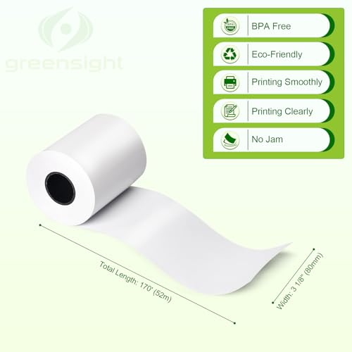 Sticky Thermal Receipt Paper 3 1/8" x 170', 6 Rolls, (80mm) Linerless Label - size: 6 Roll (3 1/8" x 170')