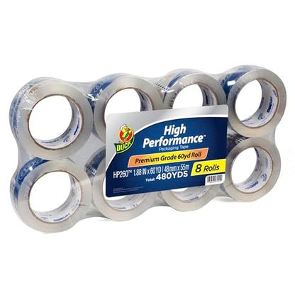Duck Brand High Performance Packaging Tape Refills, 2" Wide, Clear, 8 Rolls - size: 8 Rolls, style: Refill