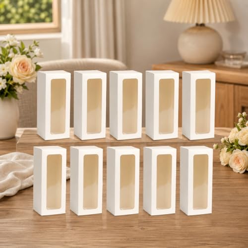 10pcs Paper Viewing Window Wine Glass Packaging Gift Box White Cardboard Present Container Retail Merchandise Carrier