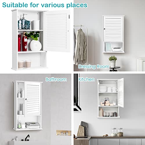 COSTWAY Bathroom Wall Cabinet, Large Capacity Storage Cabinet (White) - color: White